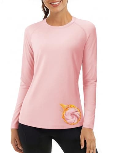 Image of TACVASEN Ladies Thermal Shirts Moisture Wicking Long Sleeve Tops Women with Micro Fleece Long Sleeve Ski Thermals Women LightPink, L