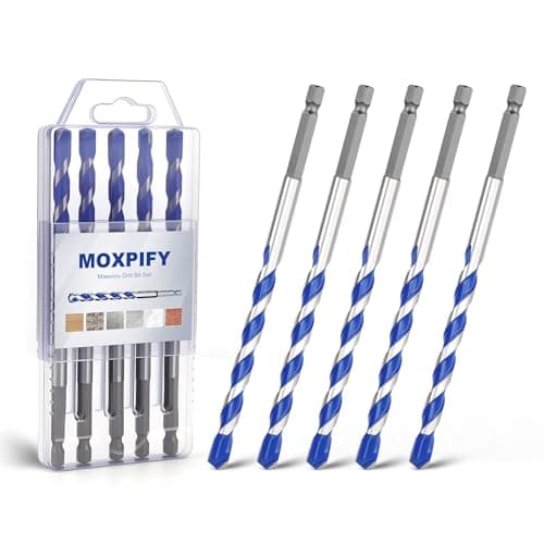 Image of MOXPIFY 5pcs 8mm Masonry Drill Bit 150mm Extra Long, Tungsten Carbide Tip Concrete Drill Bits for Brick Wall Tile Porcelain (8mm x 150mm x 5, Hex Shank)