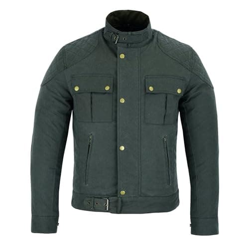 Image of Gallanto Olive Green Men's Waxed Jacket – Wax Cotton Motorcycle Jacket for Men, Versatile All-Year-Round Wear, Adjustable Fit Waterproof Weather Protection Jacket for Bikers (XL)