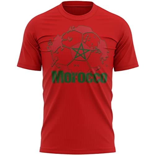 Image of Morocco Football Flag Mens T Shirt, Morocco Soccer Gifts for Dad and Grandad, Moroccan Football Supporters Tee 2022, L, Red