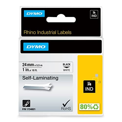 Image of DYMO Rhino Industrial Self Laminating Labels | 24 mm x 5.5m | White on Black | for DYMO Rhino Label Makers