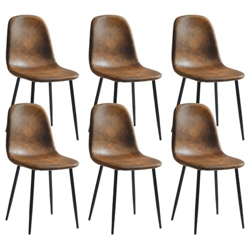 Image of Homy Casa Dining Chairs Set of 6, Upholstered Kitchen & Dining Room Chairs with Comfortable Padded Seat, Modern Seating Set for Family Home, Living Room, Lounge (Faux Suede, Brown)