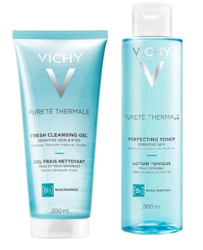 Image of Vichy Cleansing & Toning Duo – Gently Removes Makeup & Impurities – Refreshes & Tones Skin – Pureté Thermale Gel + Toner 200ml Each