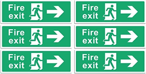 Image of RubiGo 1/2/4/6 Pack Fire Exit Sign (Right Arrow) Self Adhesive 30 X 10cm Escape Sticker Emergency Signage (6)