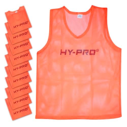 Image of Hy-Pro Training Bibs, Pack of 10, Large Size, Orange Mesh, Sports Practice Vests, Lightweight, Breathable, Football Rugby Sports Bibs, Training Equipment