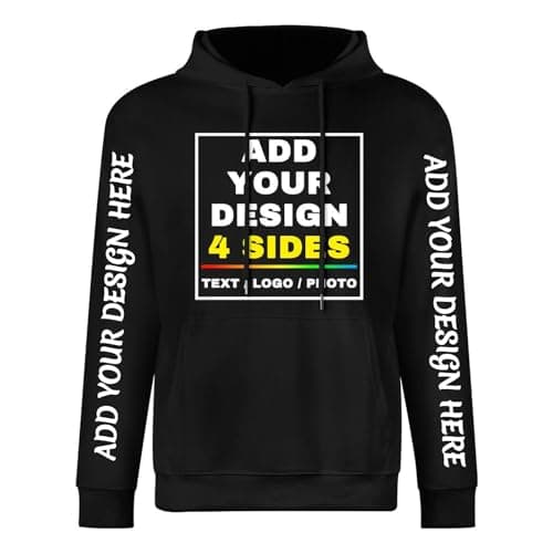 Image of CMLONGQIA Custom Hoodie Add Your Own Photo Text Logo Cotton Personalised Sweatshirt 4 Side Print for Men and Women Black L