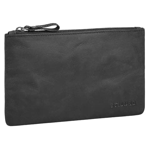 Image of STILORD "Matti Leather Bank Pouch for Men & Women Genuine Leather Wallet Small Vintage Travel Organizer Passport Holder Clutch for Cash, Cards & Documents Colour:Anthracite