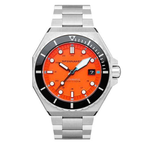 Image of Spinnaker Mens 44mm Dumas Automatic Tangerine 3 Hands Watch with Solid Stainless Steel Bracelet SP-5081-BB