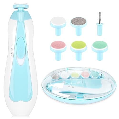 Image of Qunlions life Baby Electric Nail File, 8 in 1 Safe Baby Nail Trimmer, Baby Nail Clippers with 6 Grinding Heads and Light, Baby Nail Care Kit for All Ages (Blue)