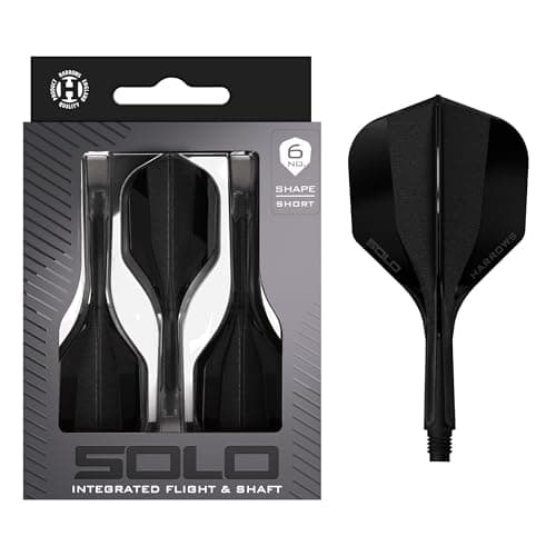 Image of Harrows Solo Integrated Flight & Shaft System – 3 Molded Flights & Shafts – One-Piece Aero Core Construction – Fixed 90° Design for Stability (Black, Short)