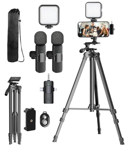 Image of Ultimate Vlogging Kit for iPhone/Android: TikTok & Influencer YouTube Starter Kit with Wireless Microphone, Camera Tripod & Fill Light.