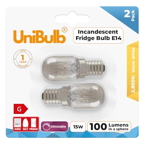 Image of Unibulb 15W E14 Fridge Light Bulb 230V-240V Pygmy SES Incandescent Bulbs 2800K Warm White | Suitable for Salt Lamps, Ovens, Fridges or Freezers | Small Edison Screw Base (2)