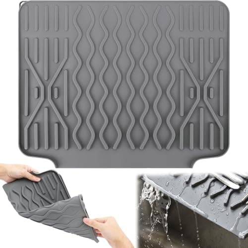 Image of RZCOMP Silicone Dish Drying Mat,Draining Board Mats Non-Slip Sink Drainer Mat,No-Spill Mat & Heat Resistant Folding Silicone Draining Mats for Kitchen,Campervan Counter,Sink (Grey)