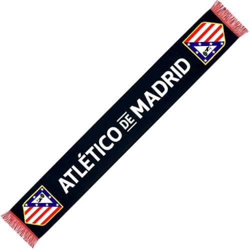 Image of Atletico de Madrid Official black scarf with crest and embroidered text, ideal to show your red white passion on any occasion.