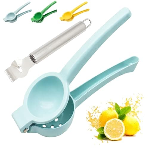 Image of Lemon Squeezer, Large Manual Citrus Press Juicer, Lime Squeezers, Stainless Steel Kitchen Hand Fruit Juicer Gets Every Last Drop Tools, Max Extraction Handheld Bar Tool with lemon zester - Blue