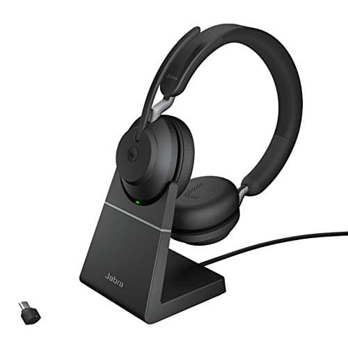 Image of Jabra Evolve2 65 Wireless PC Headset with Charging Stand – Noise Cancelling Microsoft Teams Certified Stereo Headphones With Long-Lasting Battery – USB-C Bluetooth Adapter – Black