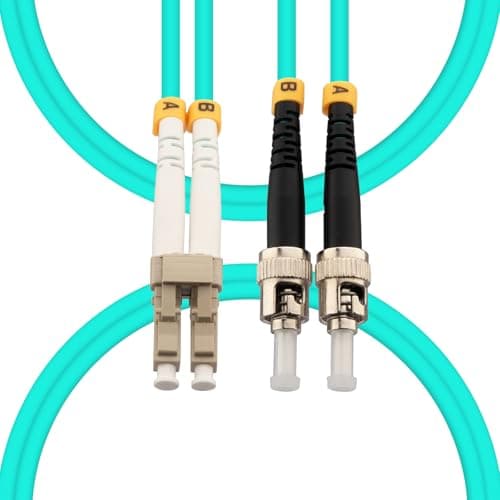 Image of Hamadap LC to ST OM3 Fiber Patch Cable, Multimode Duplex Fiber Optic Cable, 50/125um/3.00mm, LSZH, Turquoise, Length Option: 2m-20m (1M/3.28ft)