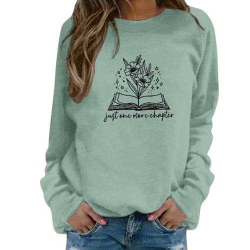 Image of Sweatshirts Sweatshirt Women Sorry Im Booked Flower Graphic Long Sleeve Shirts Book Lover School Librarian Pullover Tops (Green, M)