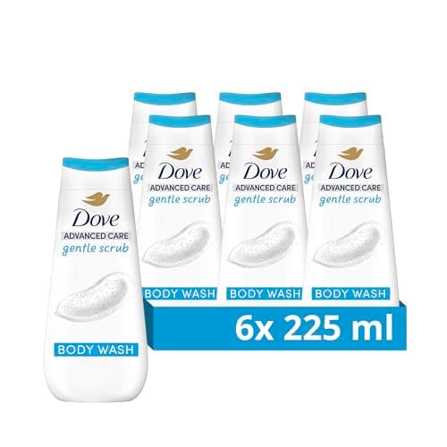Image of Dove Advanced Care Gentle Scrub Body Wash Body Cleanser shower gel with exfoliating minerals for instantly lotion-soft skin 6x 225 ml