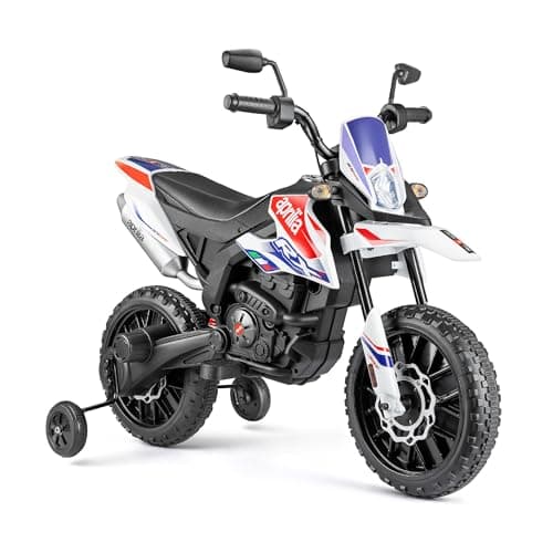 Image of Xootz Kids Aprilia 12V Ride-On Motorbike, Officially Licensed Battery Powered Motorcycle with Stabilisers, Electric Ride-On Toy, 3+, White