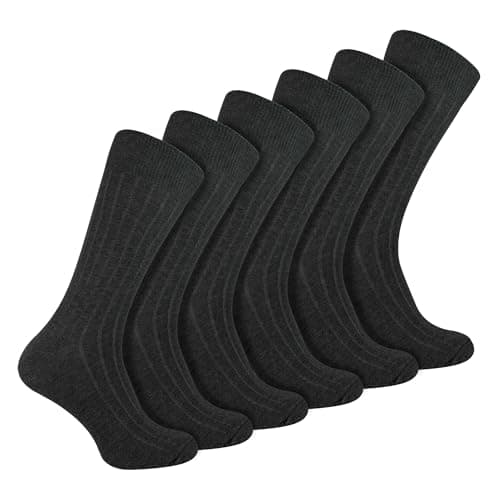 Image of 6 Pairs Multipack Mens Ribbed Dress Socks | Sock Snob | Breathable Crew Cotton Socks (6-11, Charcoal)