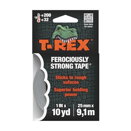 Image of T Rex Ferociously Strong Waterproof Duct Tape Silver Grey | Heavy Duty Strong Adhesive Gaffer, Gaffa, Cloth for Indoor/Outdoor Repair 25mm x 9.1m