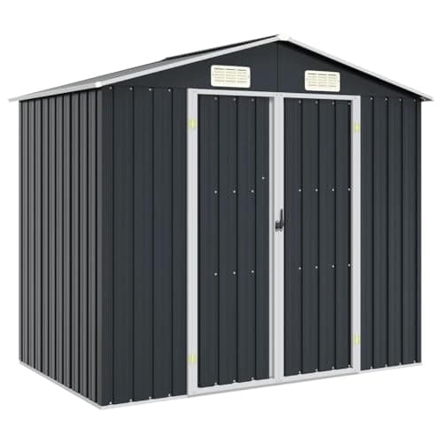 Image of vidaXL Galvanised Steel Garden Shed - Durable, Ventilated Outdoor Storage Space, Double Door Access, Drainage Feature - Anthracite Grey
