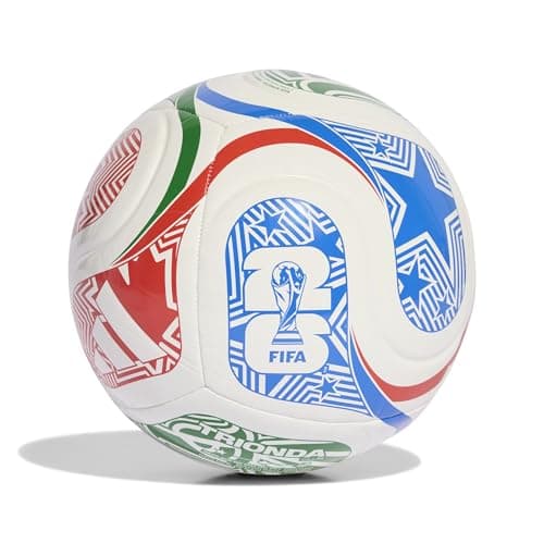 Image of adidas Unisex-Adult World Cup Soccer Ball, White/Vivid Red/Glory Blue/Green, 3