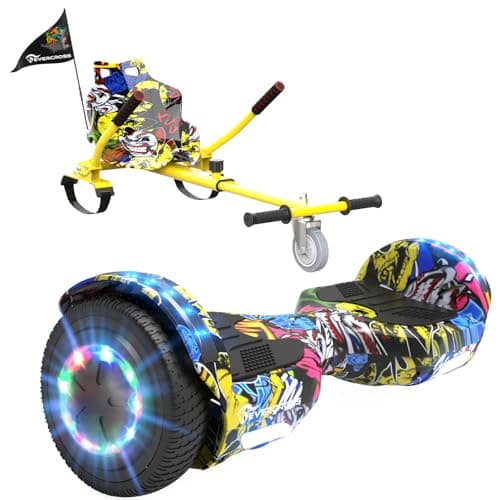 Image of EVERCROSS Hover Board Kids, Hoverboards with Seat Attachment Hoverkart, 6.5" Self Balancing Scooters, Hoverboards Bluetooth with LED Lights, Ideal Hover Board for Kids Teenagers Adults Yellow