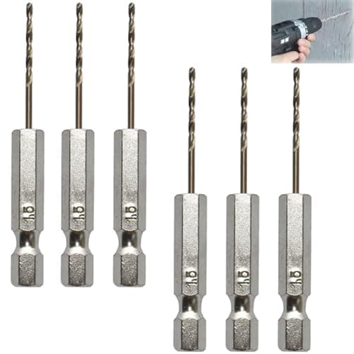 Image of 6 Pcs Pilot Drill Bits, High Speed Steel Hex Shank Twist Drill Bit, 1.5mm Drill Bits with 1/4 Inch Hex Shank 60mm Length,for Woodworking Stainless Steel Plastic