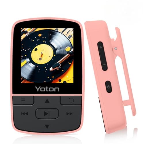 Image of Yoton MP3 Player with Bluetooth 5.2, Expandable to 64GB, HiFi-Music, Mini Size, with Sports Clip, Independent Volume Button, FM Radio, Earphones Included (Pink)