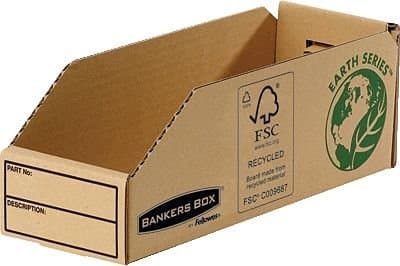 Image of Bankers Box by Fellowes Earth Series Parts Bin Corrugated Board Packed Flat W98xD280xH102mm Ref 07353 [Pack 50]