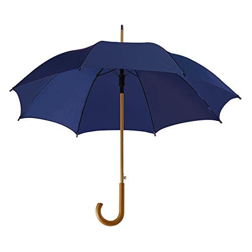 Image of eBuyGB Automatic Opening Classic Wooden Crook Handle Large Umbrella Rainproof for Men and Women Umbrella Windproof Strong - Blue 41.5 Inch / 105cm Span 90cm Length