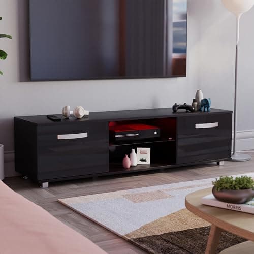 Image of Vida Designs Cosmo LED TV Unit 2 Door Modern Gloss Matte MDF Living Room Cabinet Media Stand Furniture RGB Light Black 140cm