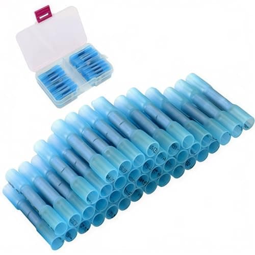 Image of Heat Shrink Connectors, CESFONJER Crimp Butt Splice Terminal Kit, Heat Shrink Butt Connectors Terminals, Waterproof Wire Connectors, Crimp Splice, 40 Pcs Solderless Terminal for 16-14 AWG Wire (Blue)
