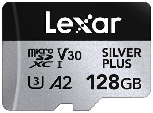 Image of Lexar Silver Plus 128GB Micro SD Card up to 205 MB/s, MicroSDXC UHS-I Flash Memory Card with Adapter, C10, U3, A2, V30, Full HD, 4K UHD, High Speed TF Card for Drone, Action Camera, Handheld Consoles