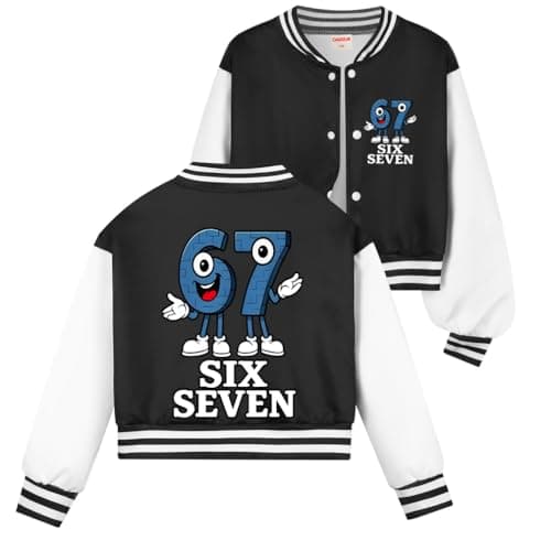 Image of OAIXIUR Kids 67 MEME Prints Sporting Hoodies Boys Girls New Causal Tops (Black,7 Years)
