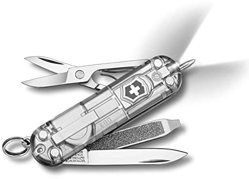 Image of Victorinox Signature Lite Swiss Army Pocket Knife, Small, Multi Tool, 7 Functions, LED, Pen, Silver Transparent