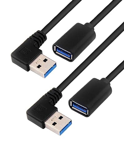Image of BRIEFCEC USB 3.0 Extension Cable Left Angle, USB A Male to A Female Extension Cord Data Transfer Extender Cable with Gold-Plated Contacts for Flash Drive/Hard Drive (Left, Black, 30cm, 2 Pack)
