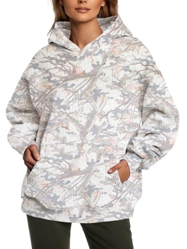 Image of IWOLLENCE Camo Hoodie Womens Oversized Fleece Hoodies for Women UK Ladies Sweatshirts Fashion Tree Leaf Graphic Pullover Tops (Camo Bough, L)