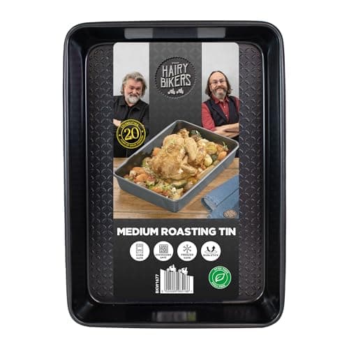 Image of Hairy Bikers Bakeware, Medium Roasting Tin, Non-Stick Coating, PFOA Free, Oven Safe, Dishwasher Safe, Freezer Safe, Black
