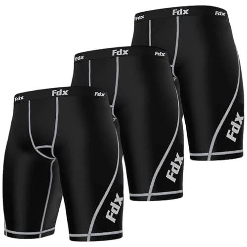 Image of FDX Compression Shorts Mens - Quick-Drying, Soft, Breathable Boxer Underwear - Sports, Base Layer Trunks for Gym Workout, Fitness Training, Running, Cycling and Rugby (Black (Pack of 3), Medium)