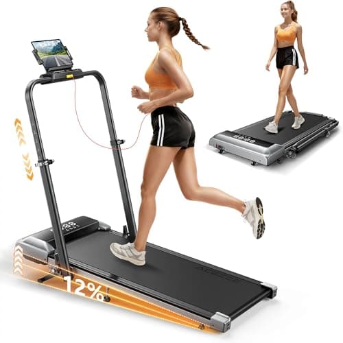 Image of Folding Walking Pad with 12% Incline, Treadmills for Home Foldable, 2.5HP Under Desk Treadmills with Adjustable Hight, 10 KM/H Running Machines for Home with Remote & APP Control - Black Gray