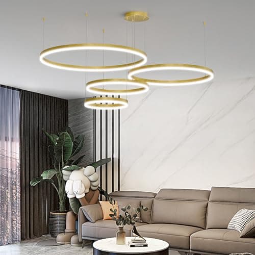 Image of Mikeru 4 Ring Round Pendant Light, 40+60+80+100cm Gold Hanging Pendant Light Dimmable 10% to 100% Modern LED Kitchen Island Lighting 3000K/4500K/6500K Modern Dimmable Ceiling Lights for Living Room