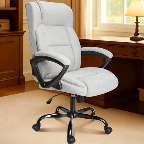 Image of BASETBL Executive Office Chair, Ergonomic Computer Chairs with Padded Cushion, High Back Height Adjustable and Soft Armrests, Comfy Fabric Reinforced Desk Chairs for Home Business Swivel Chair Grey