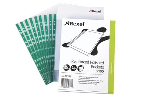 Image of Rexel CKP Pocket Reinforced Green Strip Top-opening A4 Glass Clear Ref 12265