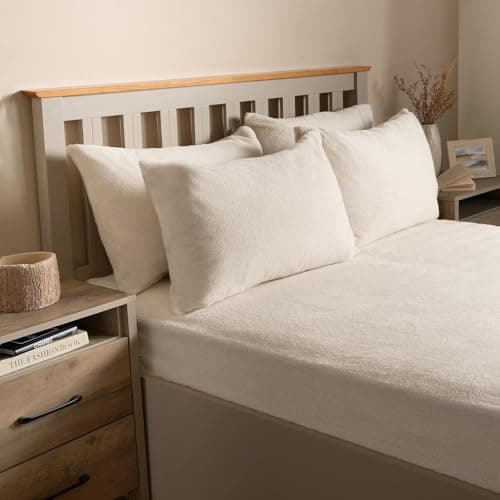 Image of OHS Teddy Pillow Cases 2 Pack White, Thermal Warm Pillow Cases Luxury Pillows Cover Fluffy Fleece Pillowcases Side Sleeper Winter Cosy Soft Teddy Bear Hotel Quality, White