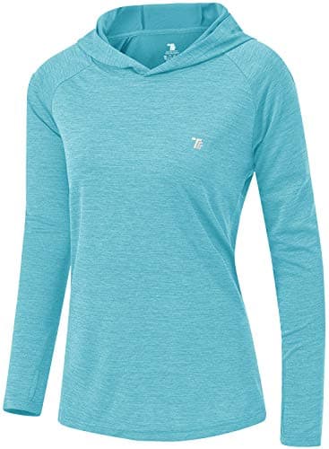 Image of donhobo Women's Long Sleeve Sports Running Hoodie Tops Shirts with Thumb Hole,UPF 50+ Sun Protect Breathable Quick-Dry Fitness T-Shirt Tops for Workout Gym Training Yoga Pilates Light Blue L