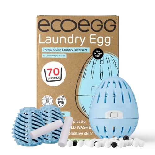 Image of Ecoegg Fresh Linen Refillable Laundry Egg & Dryer Balls Bundle Set | Non Bio, No Enzymes, Phosphates | 70 Washes | Dryer Balls Reduce Drying Time