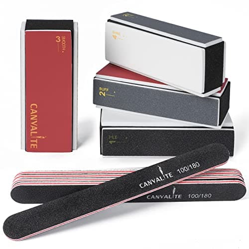 Image of Canvalite Nail Buffer for Natural Nails, All in One 4 Way Nail Buffer Block that Shapes, Files, Smoothes, and Shines, 100/180 Grit Nail File and Buffer for Natural Nails, 9pcs